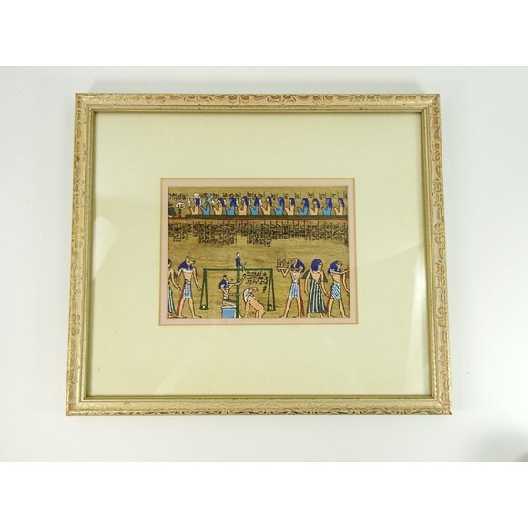 Weighing of the Heart Egyptian Funeral Painted Papyrus Framed Wall Hanging Art - Picture 3 of 16